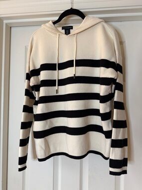 Cynthia Rowley Black & Cream Striped Hooded Pullover